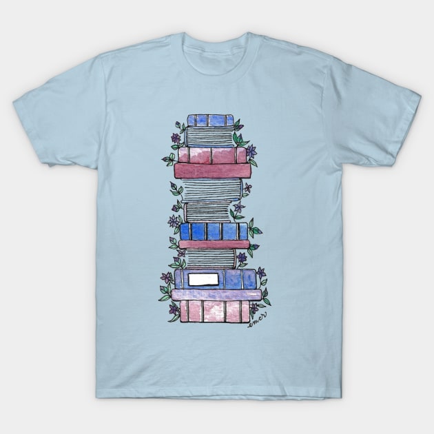 Flowery Books T-Shirt by BiblioartsbyEmma